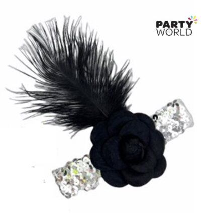 black and silver flapper feather headband