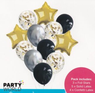 black gold silver balloon pack