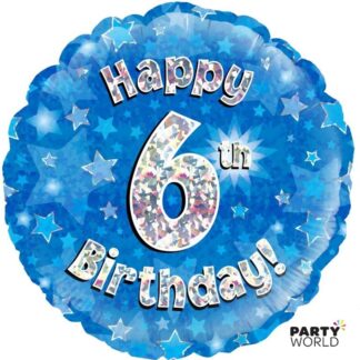 blue 6th birthday foil balloon