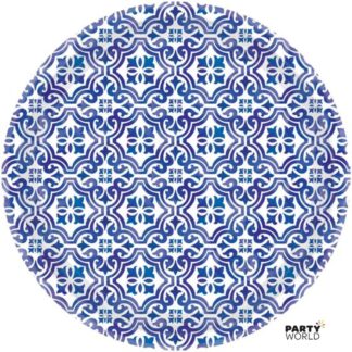 blue and white greek style paper plates