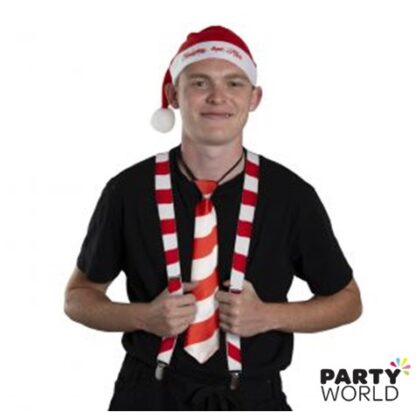 christmas dress up set santa hat suspenders tie