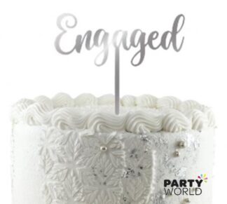 engaged silver cake topper acrylic
