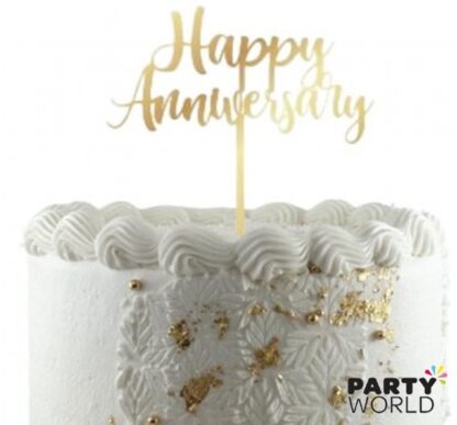 happy anniversary gold cake topper