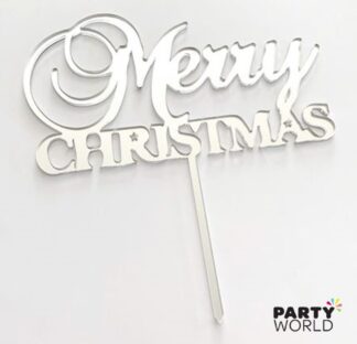 merry christmas silver cake topper