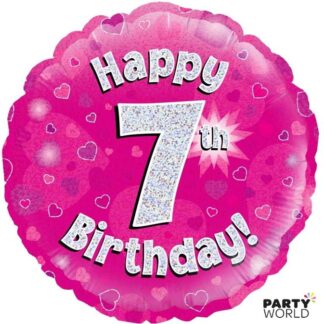 pink 7th birthday foil balloon