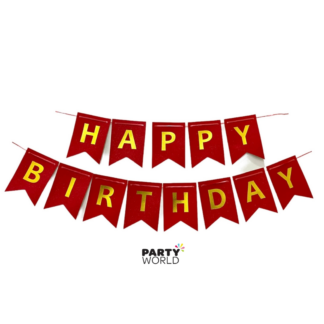 red and gold glitter happy birthday banner