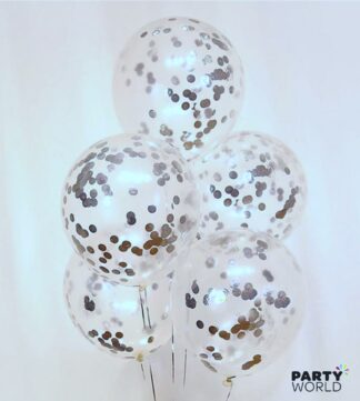 silver confetti latex balloons