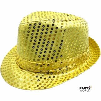 yellow gold sequins fedora hat