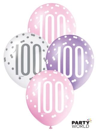 100th birthday pink balloons