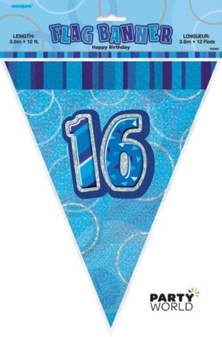 blue 16th birthday flag banner