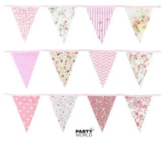 Pink Floral Fabric Bunting (42 pennants, 12m) Easter