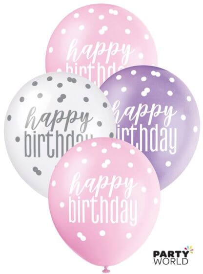 pink and purple birthday balloons