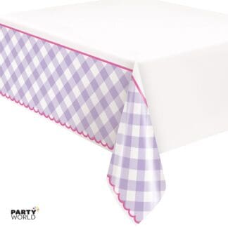 pink and purple gingham tablecover