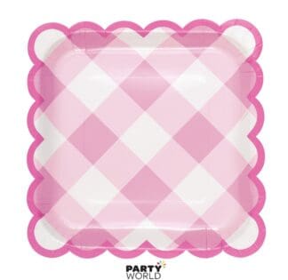 pink gingham paper paper plates