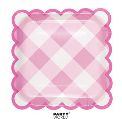 pink gingham paper paper plates