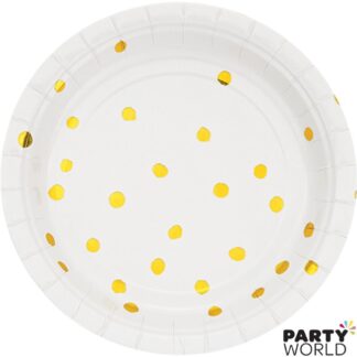 white and gold dots paper plates