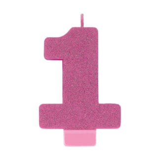 1st Birthday Pink Glitter Candle Number