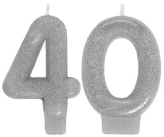 40th Birthday Glitter Candles - Silver