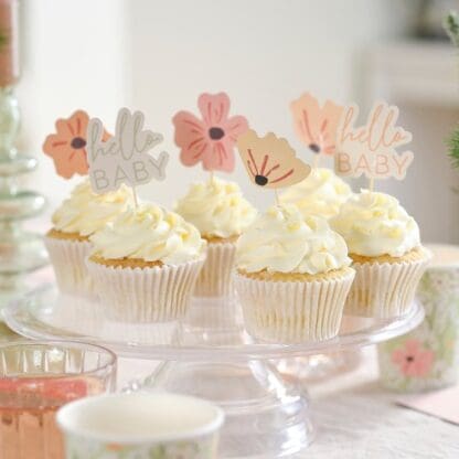 Floral Hello Baby Cupcake Toppers Picks (12)