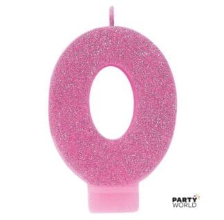 pink glitter number candle 0 zero
