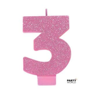 pink glitter number candle 3