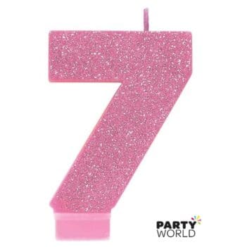 pink glitter number candle 7