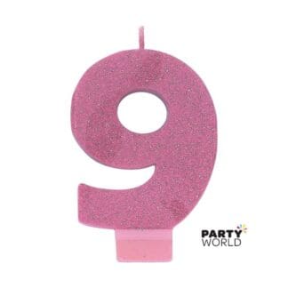 pink glitter number candle 9