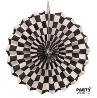 black and white checkered paper fan